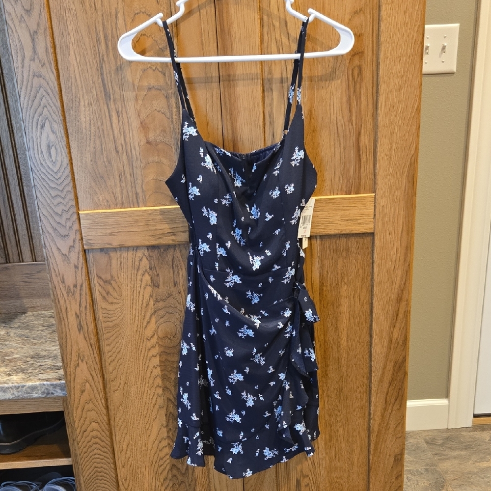 Speechless Navy Dress with White Floral Accents